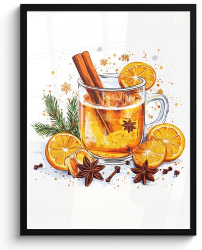Poster in lijst - Fotolijst 50x70 cm - Posters - Warm - Thee - Oranje - Kaneel - Posterlijst zwart - Decoratie - Wanddecoratie woonkamer - Muurdecoratie slaapkamer