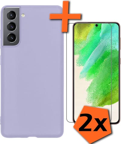 Hoes - Met 2x Screenprotector - Geschikt voor Samsung Galaxy S21 FE - Sterk & Shockproof - Back Cover - Siliconen Case - Telefoon Hoes - Lila