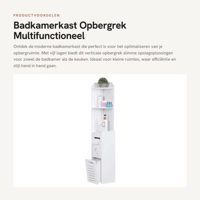 Dailygoods- Badkamerkast 5-laags - Verticale Opbergkast - Multifunctioneel - Lichtgewicht - Waterdicht - Eenvoudig te monteren - Opbergrek