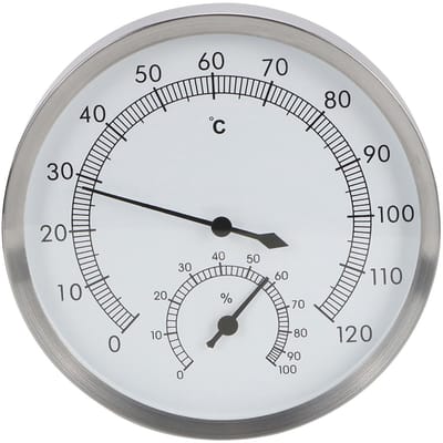 Dailygoods- Thermo-hygrometer 2-in-1 - Sauna Thermometer - Hygrometer - Roestvrij Staal - Temperatuur 10-120°C - Vochtigheid 0-100%