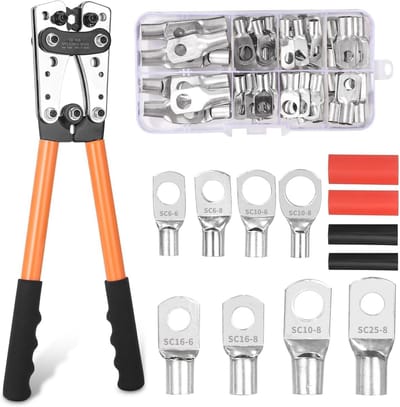 Set Kabelschoenen en Krimptang voor Accukabels - Koperen Ringklemmen Set met Krimpkousen