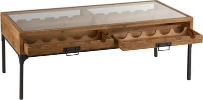 Salontafel Voor Wijnflessen Rechthoek Hout Naturel met glasplaat 120cm