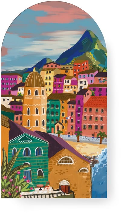 Art voor de Home Canvas Boogvormig Kleuren aan de Italiaanse Kust 100x54cm