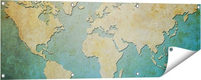 Gards Tuinposter Oude Wereldkaart - 120x40 cm - Tuindoek - Tuindecoratie - Wanddecoratie buiten - Tuinschilderij