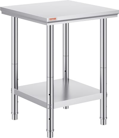 VEVOR Rvs Tafel Roestvrij Staal Commerciële Keukentafel Voedselbereidingstafel 23,6x23,6in