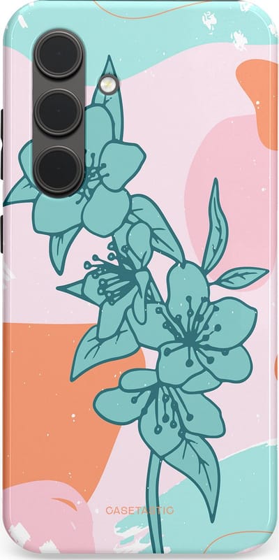 Casetastic hoesje geschikt voor Samsung Galaxy S24 - Dubbellaagse bescherming - Roze Oranje Turqoise Bloemen Modern - Fashion Case - Wit Mintgroen Perzik Lichtroze
