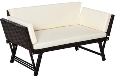 Delightness Buitenbank - Tuinbank - Rotan - Tuinmeubel - Tuin - Buiten - 2 Persoons - Tuinbed - Verstelbaar Naar Bed - Bruin