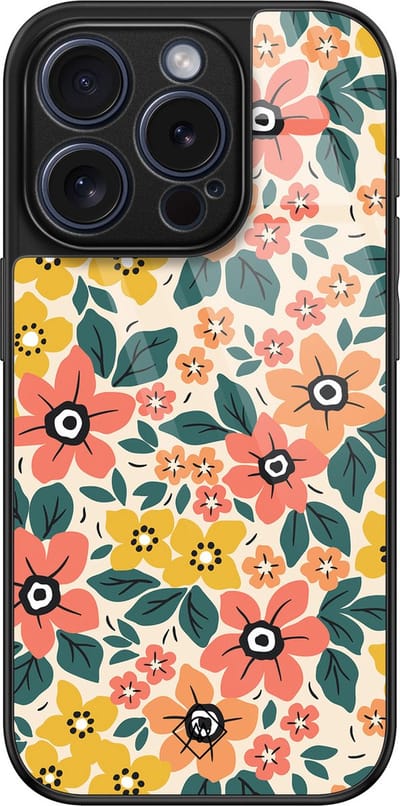 Casimoda® hoesje - Geschikt voor iPhone 15 Pro - Blossom - Luxe Hard Case Zwart - Backcover telefoonhoesje - Multi