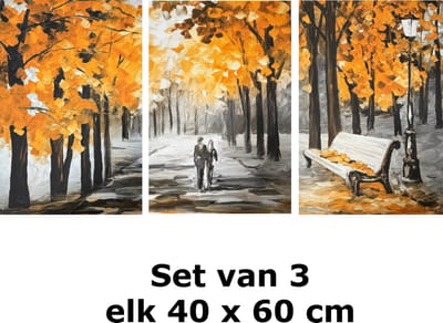 Allernieuwste.nl® Canvas Schilderij 3-Luik Herfst Landschap – 3st 40x60 cm - Abstract Wanddecoratie – Muurdecoratie - Seizoen Herfst