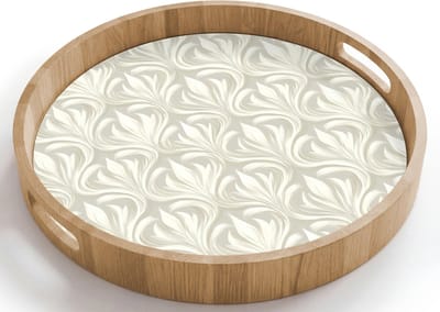 Dienblad rond 40x40 cm - Schootdienblad hout - Barok - Patroon - Beige - Borrelplank rechthoek - Plateau houten dienbladen