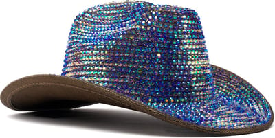 KIMU® Cowboyhoed Oliekleurige Strass Steentjes - Cowgirl Western Hoed Brons - Cowboy Diamantjes Glitter Dames Heren Foute Party Circus Festival