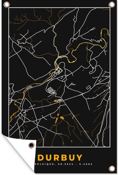 Muurdecoratie Stadskaart - Durbuy - Goud - Plattegrond - Kaart - 120x180 cm - Tuinposter - Tuindoek
