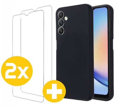 Hoesje en Screenprotector Combi Geschikt Voor Samsung Galaxy A13 - Zwarte Siliconen Hoesje + 2x Screenprotector