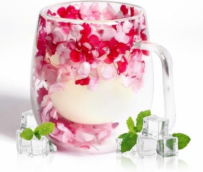 Dubbele Glazen Bloem Mok 370ml, Isolerende Koffiemok met Handvat, Perfecte Cadeaus voor Moeder, Vriendin en Leraar