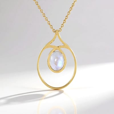 Cavill - Halsketting Zilver Verguld - 925 Sterling Zilver met Blauwe Maansteen 1.17 ct Ovaal Cabochon - Elegante Filigraan Ketting 45.72 cm