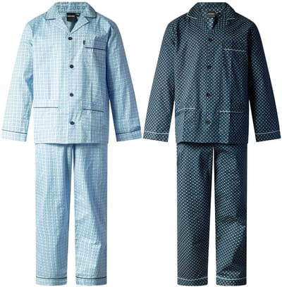 Gentlemen - 2 klassieke heren pyjama's met doorknoop - 100% katoen - blue en navy - maat 50