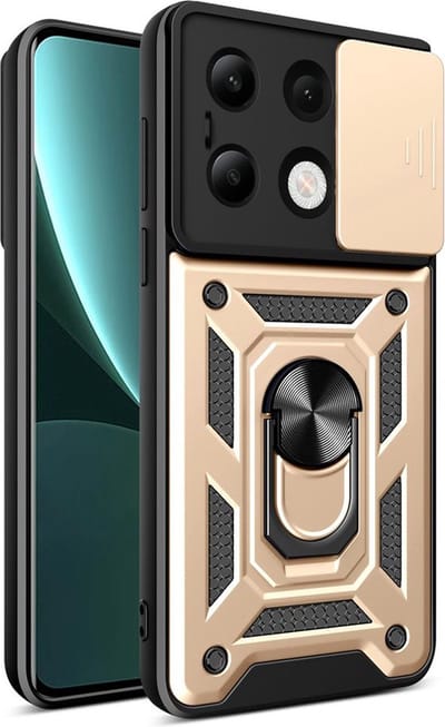 MobyDefend Hoesje - Geschikt voor Xiaomi Redmi Note 13 4G - Pantsercase Met Draaibare Ring - Goud