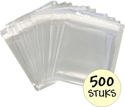 Fako Bijoux - 500x Cellofaan Zakjes 10x10 cm - Zakjes Met Plakstrip - Zelfklevende Zakjes - Uitdeelzakjes - Transparant - 500 Stuks