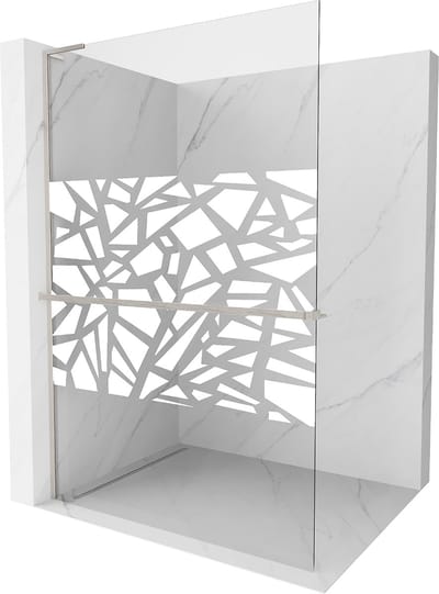 Mexen Kioto+ L douchewand met plank Walk-in 70 x 200 , wit patroon, geborsteld nikkel - 800-070-123-97-85