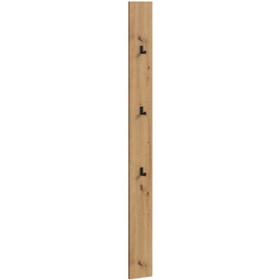Garderobepaneel Artisan Eik - 3 Zwarte Haken - FSC® Hout - Snel Gemonteerd - 160x13x6cm