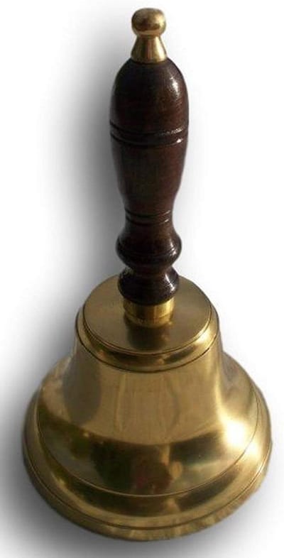 Klassieke Handbel - Schoolbel Decoratie - Aandacht Trekken - Traditionele Stijl - 24 cm Hoog - Bruin