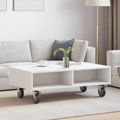 vidaXL - Bijzettafel - met - wielen - Wit - 90 - x - 50 - x - 30 - cm - Bewerkt - hout