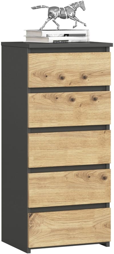 Ladekast CL5 met 5 Lades / AKORD Furniture Factory / Grafietgrijs - Artisan Eik / 40 x 92 x 35 cm