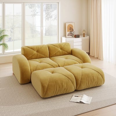 MODENUIT Sofa 2-Zits - Framevrij Modulair Met 2 Hockers - Voor Woonkamer En Appartement - Chenille - Geel