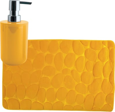 MSV badkamer droogloop mat/tapijt Kiezel motief - 50 x 80 cm - zelfde kleur zeeppompje 260 ml - saffraan geel