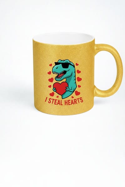 T-Rex Mok 'I Steal Hearts' Goud Glitter - Valentijn Dinosaurus Beker Cadeau