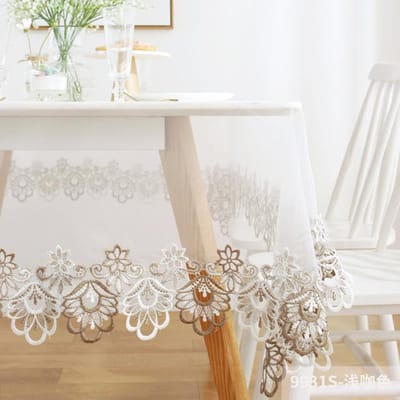 Tafelkleed Wit Glazen Garen Tafelkleed Ronde Tafel Juppe Luxe Borduurwerk Kant Tafelkleden Holle Eettafelhoes Elegant 40X40cm white