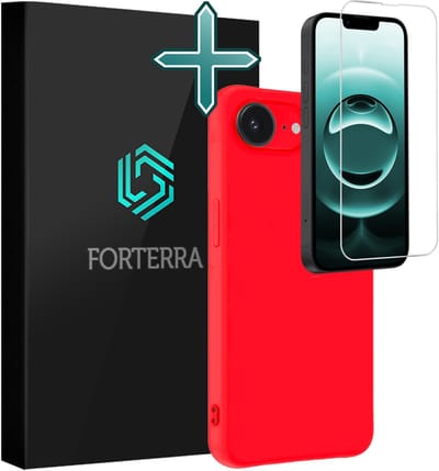 Hoesje Met Screenprotector - Geschikt voor Apple iPhone 16e - Sterk & Shockproof - Telefoon Hoes - Back Cover - Siliconen Case - Rood