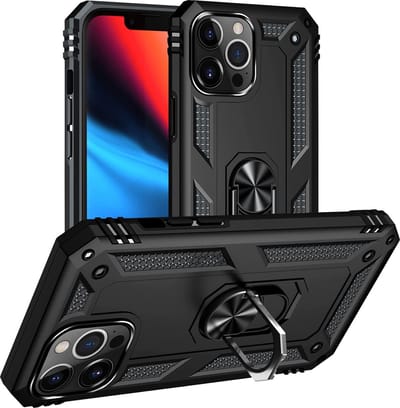 Ring Armor - Hoes met Kickstand Ring Geschikt voor: iPhone 14 Pro - Zwart - Draaibare standaard - Magneet - ZT Accessoires
