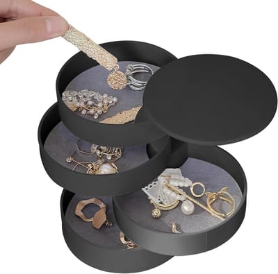 JGS Premium - Sieradenkistje meisjes - Draaibaar - Fluweel - 4 niveaus - Ringen - Oorbellen - Halskettingen - Horloges opbergen - Klein - Organizers