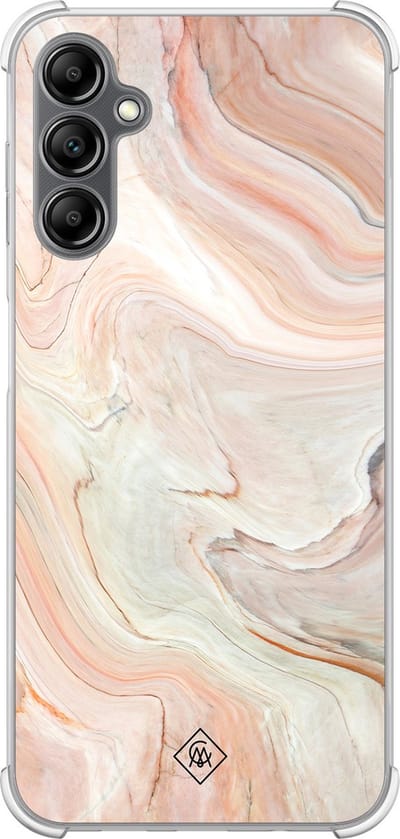 Casimoda® hoesje - Geschikt voor Samsung Galaxy A14 5G - Marmer Waves - Shockproof case - Extra sterk - TPU/polycarbonaat - Bruin/beige, Transparant