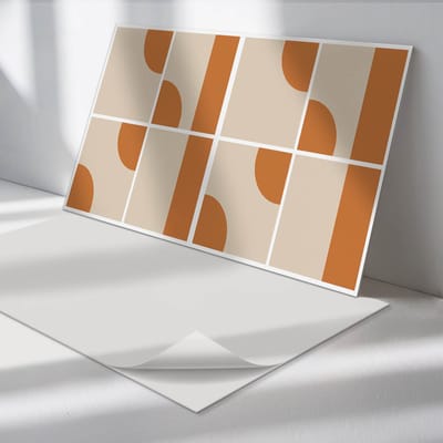 Wallfluent Vinyl Wandpaneel - Abstracte geometrische vormen PVC Muurpaneel - 100 cm x 50 cm - Oranje PVC wandpaneel - 1 stuk - Rechthoekig Wandbekleding Vinyl - Abstractie Wandpaneel - Zelfklevende Wandbekleding - Wandpaneel Keuken en Badkamer