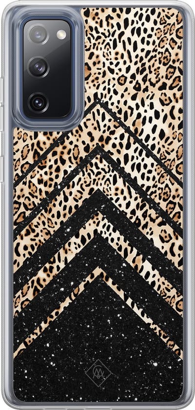 Casimoda® hoesje - Geschikt voor Samsung Galaxy S20 FE - Chevron Luipaard - 2-in-1 case - Schokbestendig - Luipaardprint - Verhoogde randen - Bruin/beige, Transparant