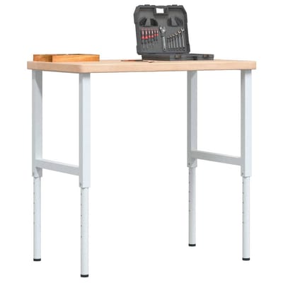 vidaXL - Werkbank - rechthoekig - 100x60x(73-99,5) - cm - massief - eikenhout
