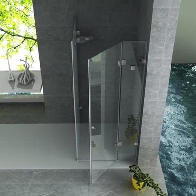 ALONI Douchecabine met Draaideur, Vast Wandje en Zijwand – 90x90x195 cm – 8 mm Veiligheidsglas – Chroom – Helder Glas – Omkeerbaar