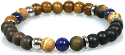 IbizaMen - heren armband - hout bruin/zwart/robles - Lapis Lazuli - 19cm