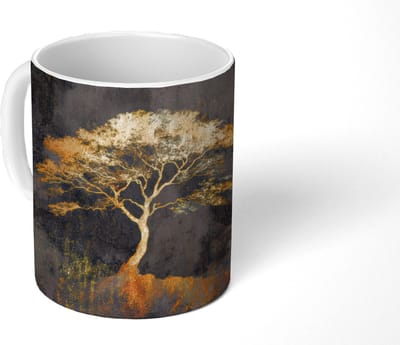 Mok - Koffiemok - Boom - Schilderij - Goud - Abstract - Mokken - 350 ML - Beker - Koffiemokken - Theemok