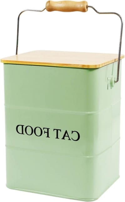 Metalen Voedselcontainer voor Katten - 6L Luchtdichte Opbergdoos met Houten Deksel - Duurzaam en Handzaam voor Droogvoer en Snacks