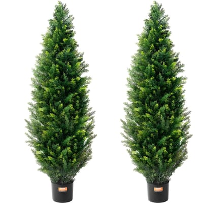 Lot de 2 Arbres Topiaires en Cèdre Artificiel 1,2 m Plante Fausse Décor UV Intérieur/Extérieur