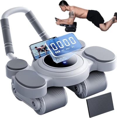 Buikwiel met steun - Core trainer - Thuis trainen - Automatische rebound - 30 cm breed - Zwart