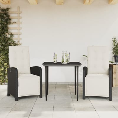 vidaXL - 3-delige - Bistroset - met - kussens - poly - rattan - zwart