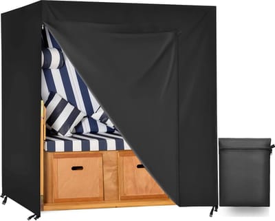 Beschermhoes voor strandstoel, winterbestendig, 600D Oxford-afdekhoes voor strandstoelen, waterdicht, winddicht, uv-bestendig, scheurvast, strandstoelhoes met ritssluiting (135 x 105 x