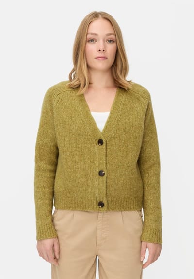 camel active Cardigan met raglanmouwen en knoopsluiting - Maat womenswear-XXS - Olijf