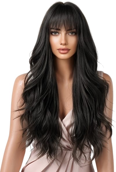 Livano Pruiken Dames - Cosplay Pruik - Lang Haar - Hair Wig - Zwart