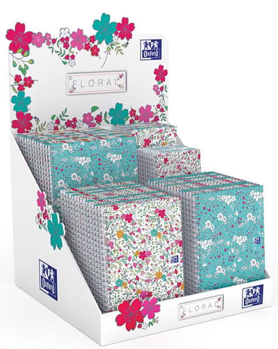 Oxford Floral notitieblok en spiraalschrift | ft A5/A6/B5 | gelijnd en geruit 5 mm | display met 60 stuks