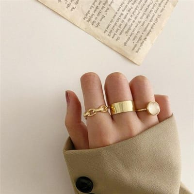 9 stks/set Ringen Sets Punk Vintage Goud Kleur Parel Holle Geometrische Cross Open Ring Voor Vrouwen Bohemen Sieraden beige